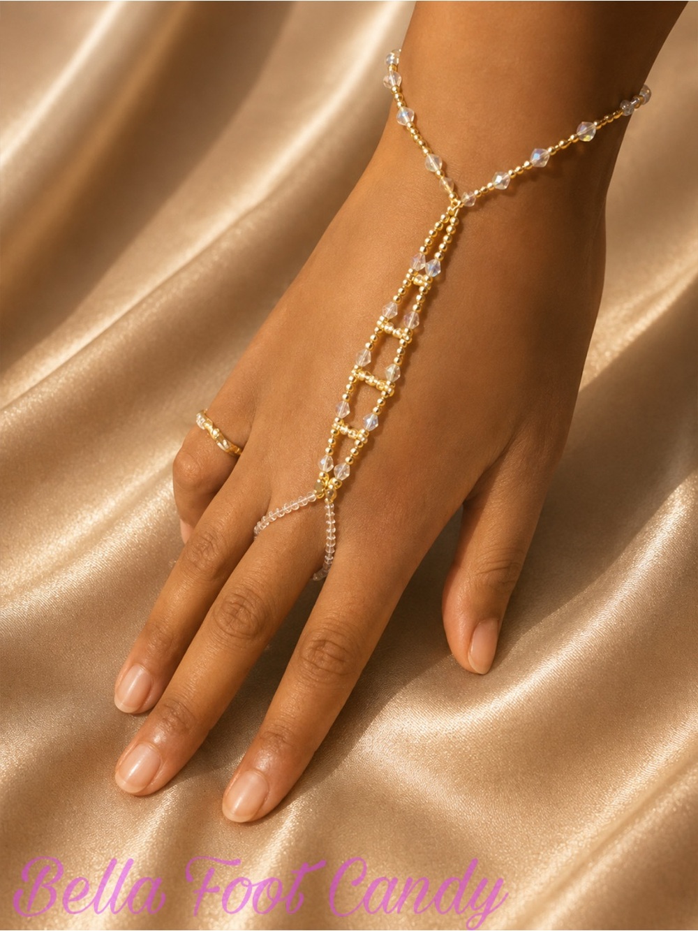 Gold & Clear Beaded Hand Chain